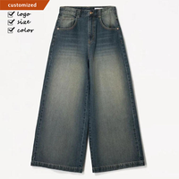 Jean cargo bleu délavé surdimensionné à jambes larges et amples, style skater, avec plusieurs poches, pour hommes - Vente en gros, personnalisable