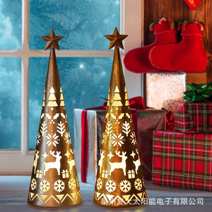 Christmas <b>Tree</b> Table Lamp Metal Die Cutting <b>Led</b> Light Battery Powered Decor For Holiday Party Wedding - Product Image 3