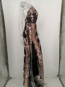 YQY19031 Vestidos de Noche de Lujo con Tirantes de Diamantes Metálicos, Espalda Descubierta, Lentejuelas, Vestido de Fiesta Floral para Mujer, Vestidos Largos de Graduación - Product Image 3