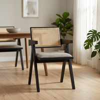 Silla de Comedor Moderna de Mediados de Siglo, con Respaldo de Ratán y Asiento Acolchado de Madera Resistente, para Hogar, Apartamento u Hotel