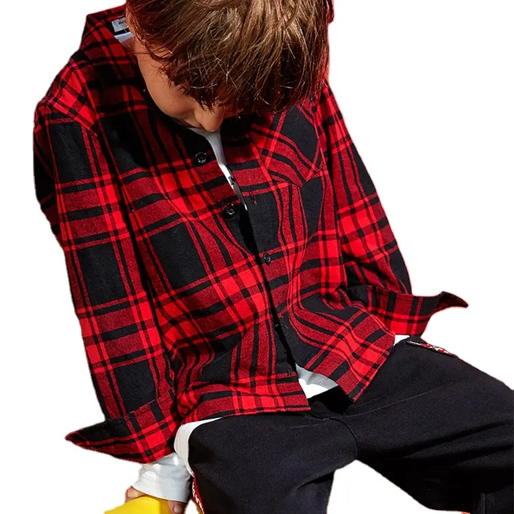 Hot Selling Red Flannel Shirt For Boys New Check Shirt Boys Checked Flannel Shirt