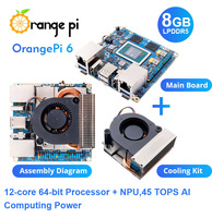 Placa de Desarrollo OrangePi 6 con Procesador de 12 Núcleos y 64 Bits, 45 TOPS de Potencia de Cálculo, Soporte para Modelos de IA, Sistema Operativo Linux, Puertos Ethernet Duales de 2.5G