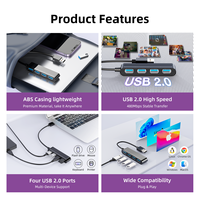 Adaptador USB 2.0 de Alta Velocidad con ABS, 480 Mbps, 4 Puertos, Hub USB 4 en 1