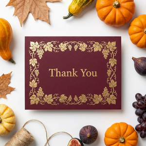 Tarjetas de Agradecimiento Personalizadas con Diseño de Viñedo en Relieve y Lámina Dorada, Color Vino Borgoña, para Bodas Otoñales, Regalos Corporativos, Tarjetas de Felicitación al por Mayor - Product Image 1