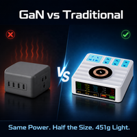 Chargeur GaN 140W avec écran LED, charge sans fil 15W et 4 prises CA, pour usage familial, 28 pièces par carton en gros