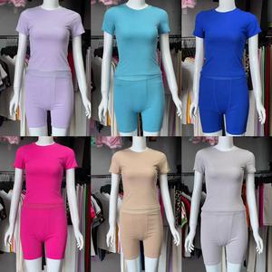 Maglietta estiva a coste in maglia verde menta a maniche corte e Shorts 2 due pezzi da salotto Dupe Set completo <span class=keywords><strong>abbigliamento</strong></span> da <span class=keywords><strong>donna</strong></span> - Product Image 2