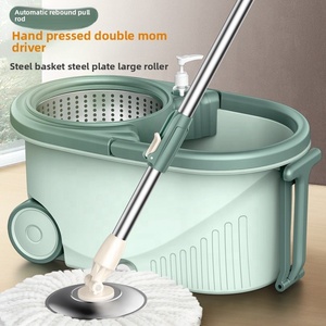 Juego de herramientas de limpieza para el hogar al por mayor, popular para fregona giratoria con mango de acero inoxidable, cubo giratorio y cubo de fregona extensible con ruedas - Product Image 6