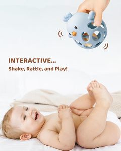 Hochet de dentition pour bébé de 0 à 12 mois, jouet en silicone de qualité alimentaire, 2 en 1 - Product Image 3