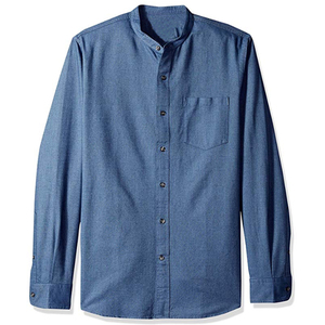 Hommes 100% coton <span class=keywords><strong>oxford</strong></span> <span class=keywords><strong>col</strong></span> debout couleur uni manche longue chemise décontractée - Product Image 2