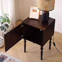 Table de chevet carrée en bois massif – Table d'appoint vintage avec incrustation florale en nacre et pieds tournés