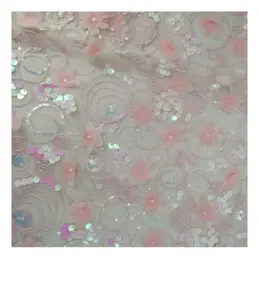 Doppio strato 3D in pizzo floreale bicolore grande e piccolo tessuto da ricamo con perline di paillettes per abiti fantasia abiti in tessuto creativo