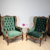 Fauteuil en bois massif sculpté de style américain rétro Yicheng, fauteuil d'appoint en velours vert pour salon, salle de séjour et mobilier de maison