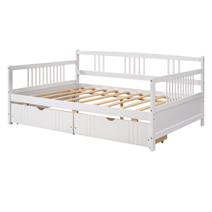White Solid Wood <b>Storage</b> <b>Sofa</b> <b>Bed</b> Single Size With Double Drawers And Guardrails For Bedroom Use - Product Image 5