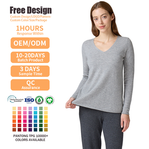 Suéter de Cachemir 100% al por Mayor, Jersey de Punto de Manga Larga, Top Informal de Otoño para Mujer, Gris, Cuello en V - Product Image 2