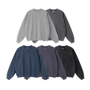 Sudadera de punto informal de algodón de manga larga oversize para hombre, cuello redondo, color liso, antipilling, hombro caído, estilo streetwear, venta al por mayor - Product Image 1