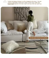 2025 MYUZ Cloud Soft Sofa - Cremefarbenes Wabi-Sabi-Stil Faulenzersofas Minimalistisches Leinen-Polstersofa mit Daunenfüllung Modulares Weißes Sofa-Set