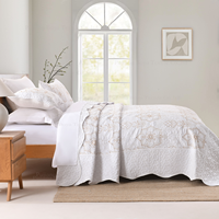 Boryard putih bordir kualitas baik indah elegan pola Polyester Queen King 3 buah Set seprai