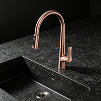 Robinet d'évier extractible haut de gamme Weihao en or rose, monocommande, à arc élevé, rotatif à 360°, double jet, pour cuisine