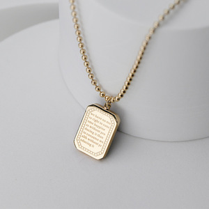 Stainless Steel Beaded Chain Square Tag Necklace Gold Color Geometric Pendant Fashion Accessory - Product Image 4
