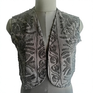 Black Embroidered Floral <b>Women's</b> Short Sleeveless Bohemian Ethnic <b>Waistcoat</b> Vest 100% Cotton XS Size - Product Image 1
