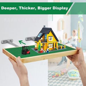 Wooden Storage <b>Shelf</b> Rectangle <b>Wall</b> <b>Mounted</b> Type For Building Blocks Display Rack Single Layer Home Decor Base - Product Image 4