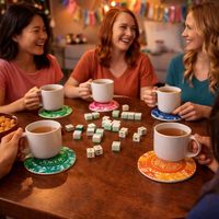 Lot de 12 sous-verres en bois Mahjong, accessoires amusants pour le jeu de Mahjong, cadeaux pour femmes, maman, décoration pour soirée de jeu de table, pour les amateurs de Mahjong