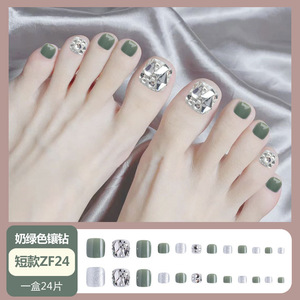 เล็บเพชรเทียมประกายสีเขียวอะโวคาโดแบบสั้นที่สวมใส่ได้ศิลปะที่ถอดออกได้สติกเกอร์ตกแต่งเล็บนิ้วเท้า - Product Image 3