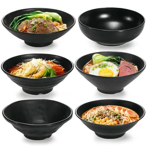 Japanese Style Black Melamine Dinner Bowl, Ramen Bowl Set of 2