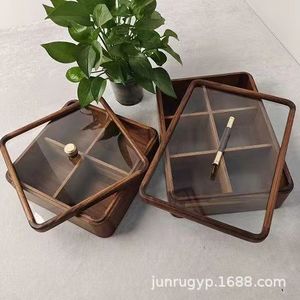 Boîte à bonbons en bois avec couvercle en verre, compartiments rectangulaires divisés pour le rangement à domicile - Product Image 2