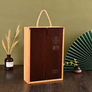 Caja de regalo rectangular de madera MDF para dos botellas, personalizable, para almacenamiento de vino y arroz. - Product Image 1