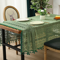 Nappe rétro ajourée à franges, couverture de table à manger rustique en dentelle à carreaux
