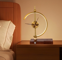 Lampe de bureau LED avec horloge, charge sans fil, lumière de nuit à intensité variable, arc en métal doré pour chambre d'hôtel, salon