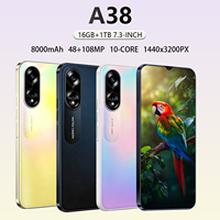 Offre Spéciale A38 Smartphone Android 5G pour le Marché Mondial 16 Go + 1 To Écran HD 7,3 Pouces Processeur Deca Core Débloqué Reconnaissance Faciale 108 MP LTE/CDMA