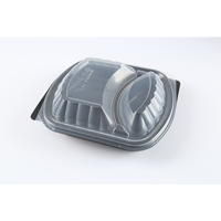 Boîte à lunch noire de qualité alimentaire en plastique PP blister à 2 compartiments avec couvercle en PET pour récipient à emporter