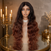 Perruques à fermeture en dentelle 4x4 en gros, sans colle, en cheveux humains mélangés, ombré caramel, avec mèches, ondulations lâches pour femmes noires