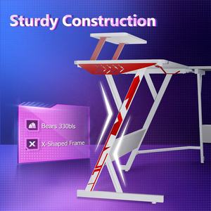 <span class=keywords><strong>Escritorio</strong></span> de juegos blanco en <span class=keywords><strong>forma</strong></span> de <span class=keywords><strong>L</strong></span>, mesa de juegos con superficie de fibra de carbono, <span class=keywords><strong>escritorio</strong></span> de computadora de esquina con portavasos, gancho para auriculares - Product Image 4