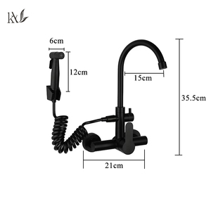 High-End Stainless Steel Matte <strong>Black</strong> Kitchen Faucet Hot Cold Water Wall Mounted Sink <strong>Tap</strong> with Pull Out Sprayer Mixer <strong>Taps</strong> - Product Image 2