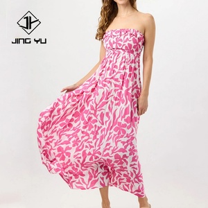 Robe maxi en rayonne 100% personnalisée, haut à volants à imprimé plage pour femmes du fabricant, jupe sans bretelles à taille haute - Product Image 2