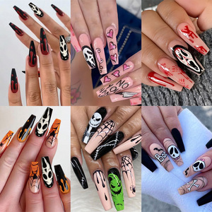 Disponible 24PCS Alta calidad <span class=keywords><strong>Halloween</strong></span> Acrílico Fantasma Calavera Calabaza Murciélago Estilo largo Prensa en las <span class=keywords><strong>uñas</strong></span> - Product Image 1
