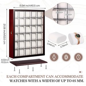 Vitrine murale en bois massif <span class=keywords><strong>à</strong></span> 30 emplacements pour montres, avec finition piano, verrouillable, et <span class=keywords><strong>porte</strong></span> en acrylique, pour le rangement des collectionneurs de montres - Product Image 3