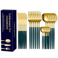 Mehrfarbiges Luxus Gold Silber 410 Edelstahl Besteckset Spiegelpoliert 24-teilig Messer Gabel Löffel Set für Zuhause und Gastronomie