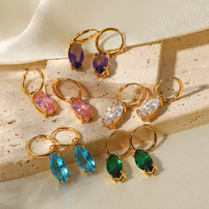 말 눈 크리스탈 라인 석 비 변색 귀걸이 18K 금도금 스테인레스 스틸 후프 귀걸이 여성 보석 - Product Image 1