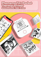 Imprimante d'étiquettes de poche Phomemo T02 Mini, imprimante photo intelligente portable, imprimante sans encre, mini imprimante thermique de poche pour reçus
