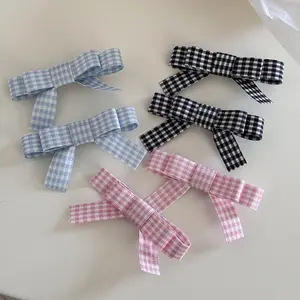 School Girls' Fashion Decorative Hair Accessories Cheap Plaid Fabric Bow Hair Clip Fancy Bow Hairpin for Young Ladies Girls