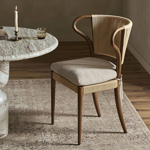 Chaise de salle à manger sans accoudoirs en chêne massif, style dossier à oreilles, siège tressé, design moderne, mobilier de bureau à domicile, panneau en contreplaqué - Product Image 6