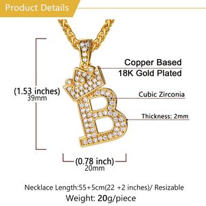 <span class=keywords><strong>U7</strong></span> Vương Miện Ban Đầu Vòng Cổ Người Đàn Ông Phụ Nữ, Bling Kim Cương A-Z 0-9 Thư Mặt Dây Chuyền Với Chuỗi, Bạc/Đen/Mạ Vàng CZ Số Hip Hop - Product Image 5