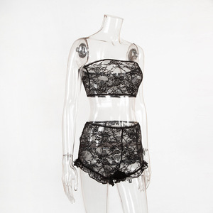Sous-vêtements en dentelle transparente Sexy nuisette body Chemise en dentelle femme jarretière Bustier ensemble robe de nuit