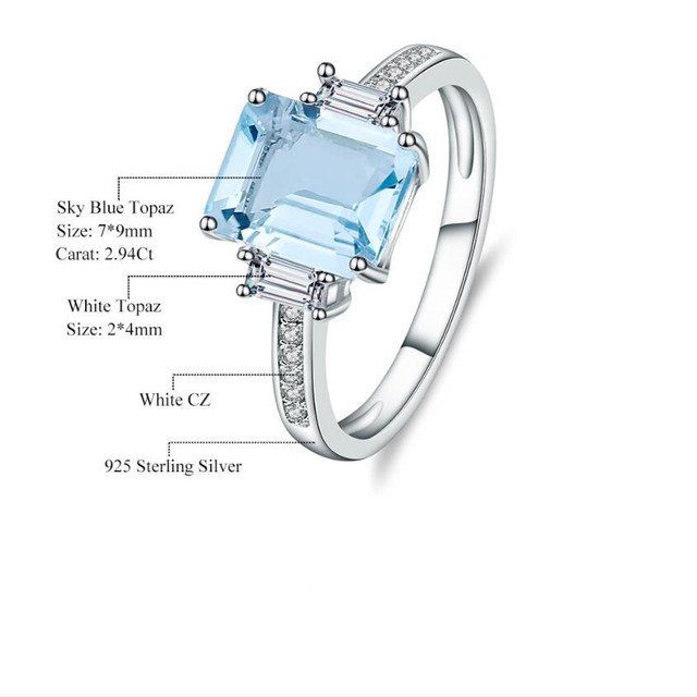 Engagement Ring Pure 925 Sterling Silver with Natural Topaz