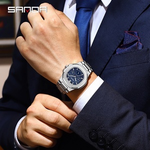 Montre Homme Sanda Neuve à Bracelet Acier, Quartz, Trois Cadrans, Six Aiguilles, Simple, Tendance, en Acier Inoxydable, Étanche - Product Image 3