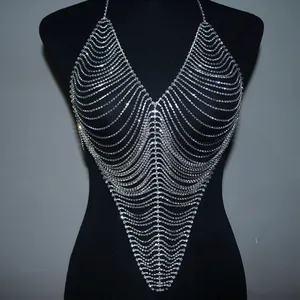Neues Design BH Body Chain Unterwäsche Schmuck Luxus Transparent Shiny Crystal Sexy Club Wear Bodys für Frauen